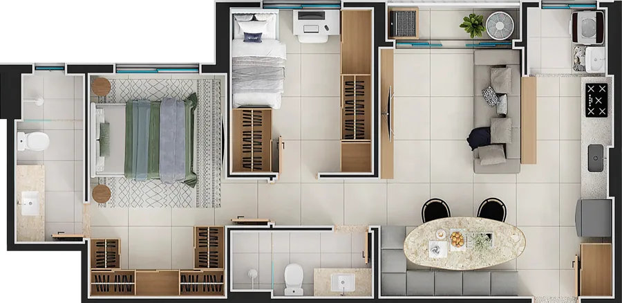 Planta do Aurora Lago das Rosas: 65 m² · Apto 3A