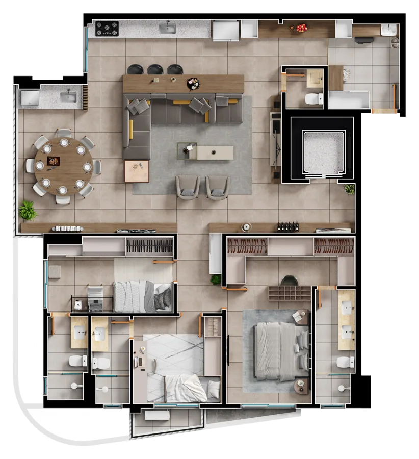 Planta do Lago Areião: 140 m² · Apto ( )