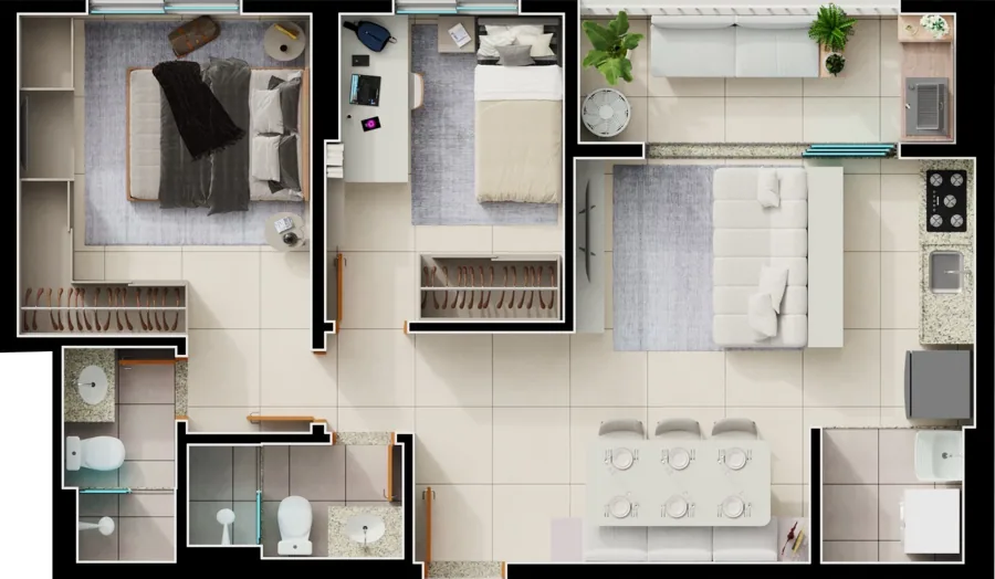Planta do Varandas Bueno: 2 quartos 1 SuíTe Final 3A · 66 m²