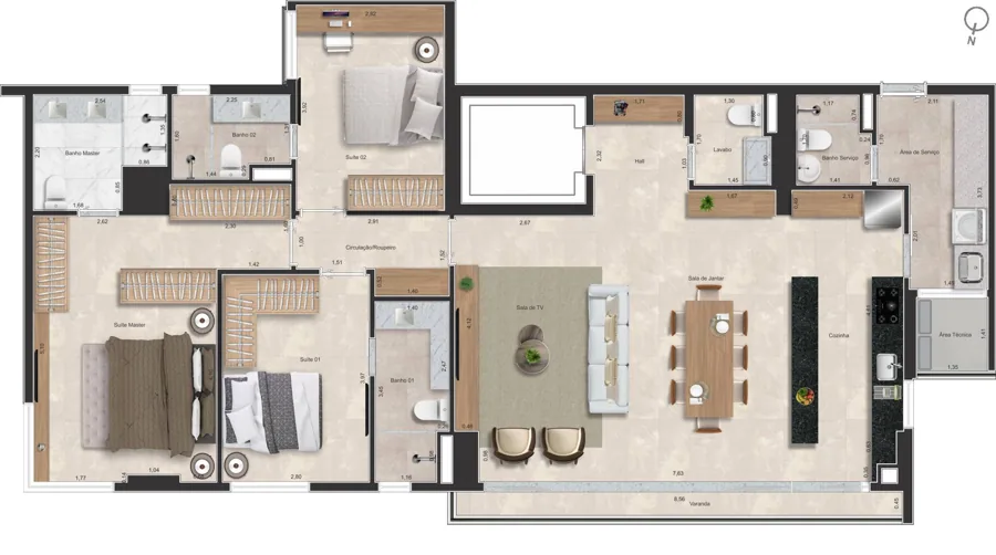 Planta do Maestro Residenza: 147 m² · Apto Norte (Grande)