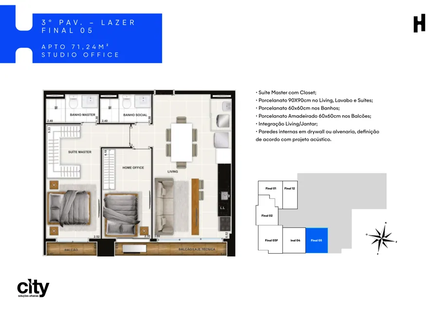 Planta do Hub Compact Life: 71,24 m² · Final 05