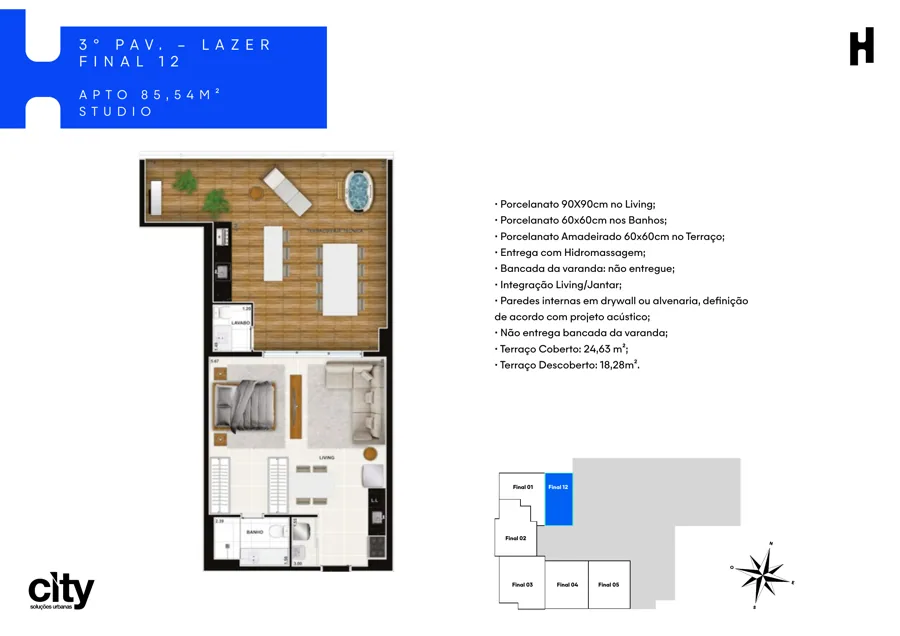 Planta do Hub Compact Life: 85,54 m² · Final 12