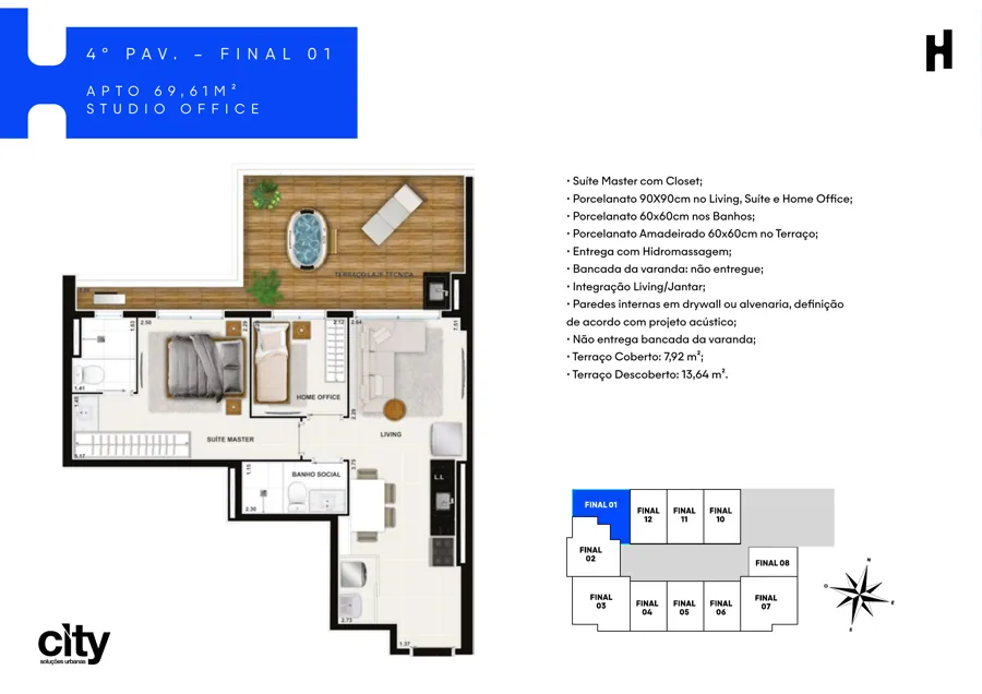 Planta do Hub Compact Life: 69,61 m² · Final 01