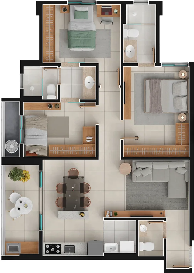 Planta do Varandas Flamboyant: 79 m² · Ap. Final 1B