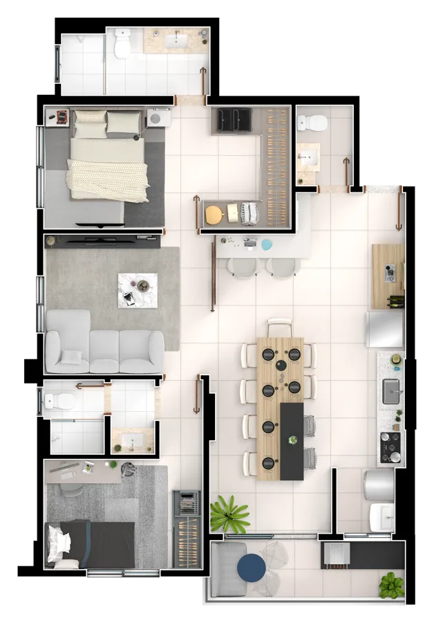 Planta do Ritmo Bueno: 2 Suites