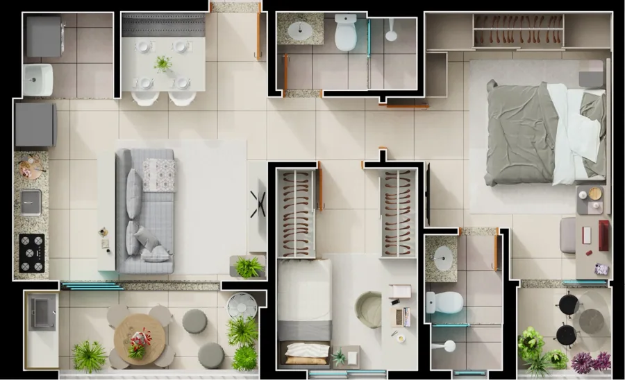 Planta do Varandas Bueno: 2 quartos 1 SuíTe Final 4B Garden · 65 m²