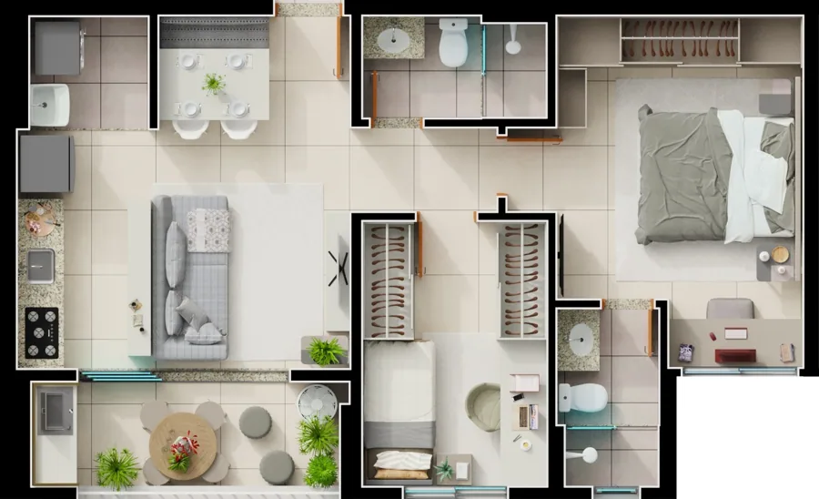 Planta do Varandas Bueno: 2 quartos 1 SuíTe Final 4B · 65 m²