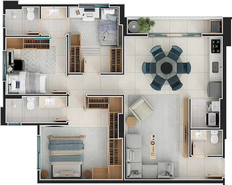 Planta do Aurora Lago das Rosas: 87 m² · Apto 2B