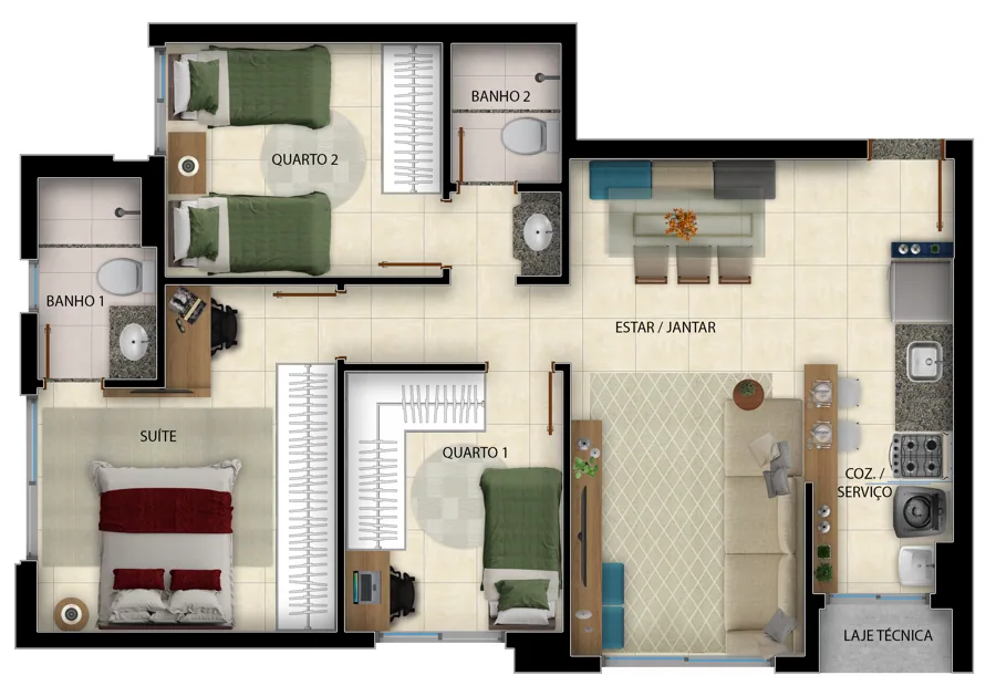 Planta do Duo Sky Garden: Apto 3 quartos Banho Aberto Revisado · Apto 3 quartos Banho Aberto Revisado