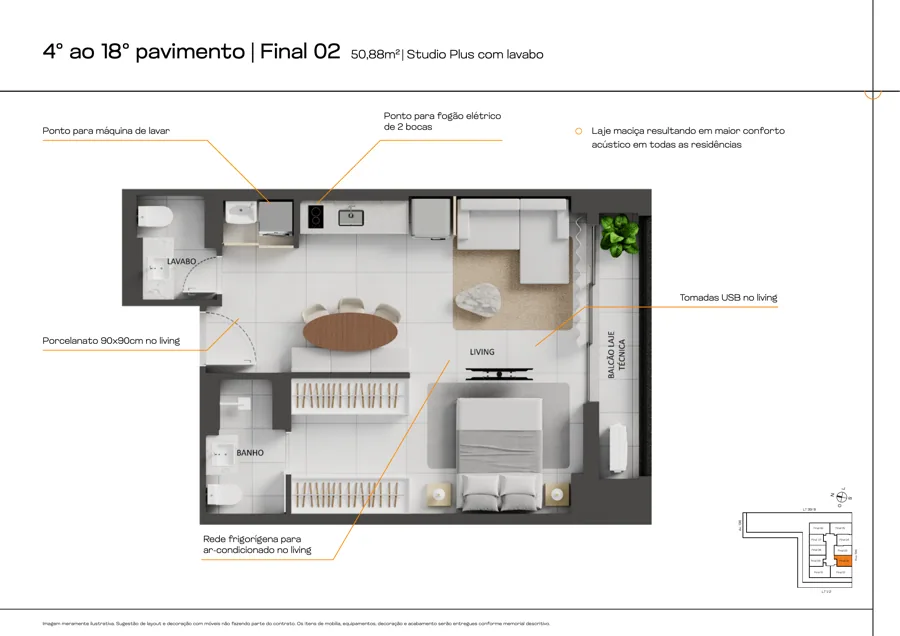 Planta do B.Side by City: 50,88 m² · Final 02