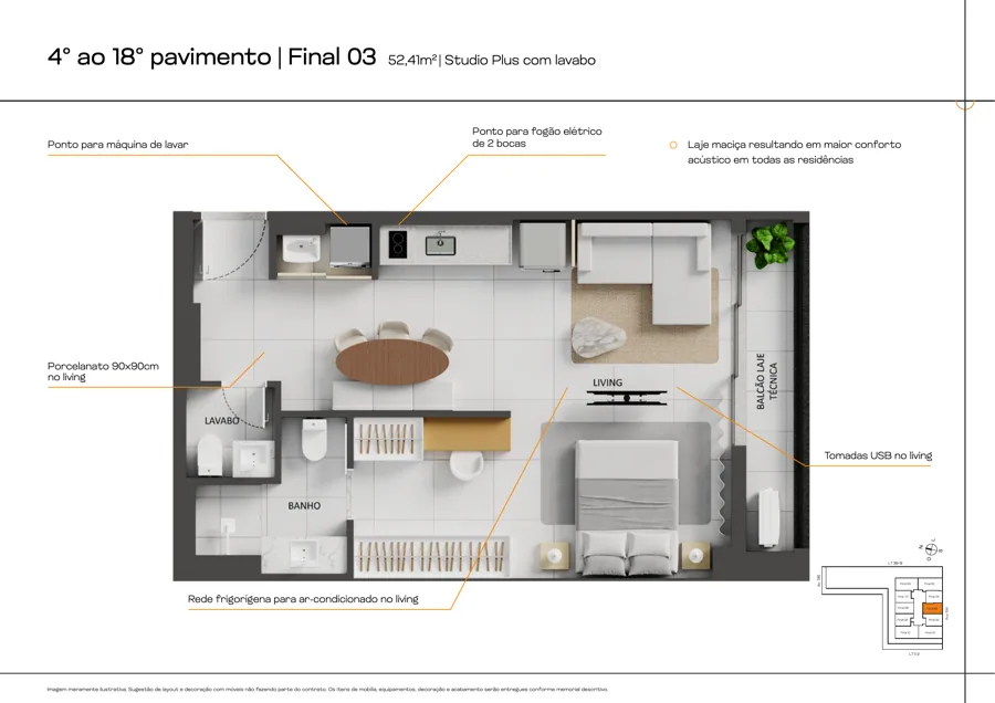 Planta do B.Side by City: 52,41 m² · Final 03