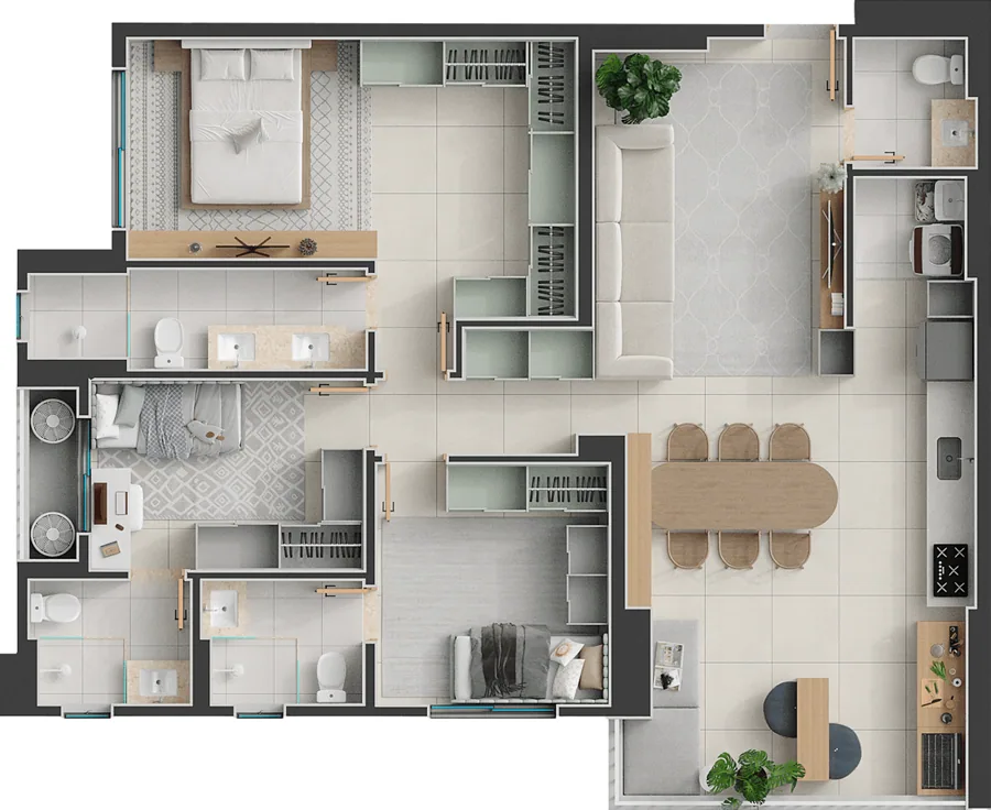 Planta do Solo Vaca Brava: 3 Suítes Final 1A · 109 m²