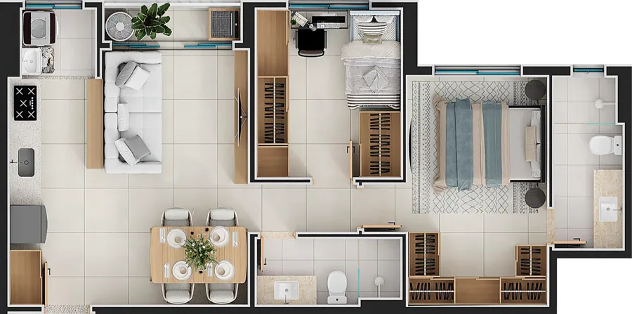 Planta do Aurora Lago das Rosas: 65 m² · Apto 3B
