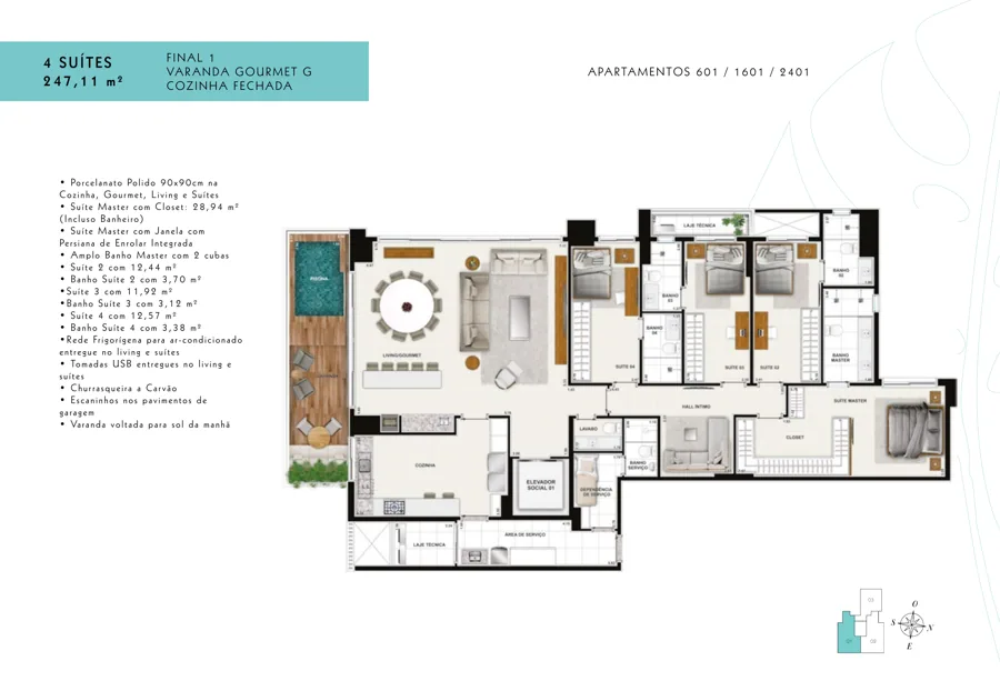 Planta do Terraço Bougainville: 4 suítes · 28,94 m² · Final 1