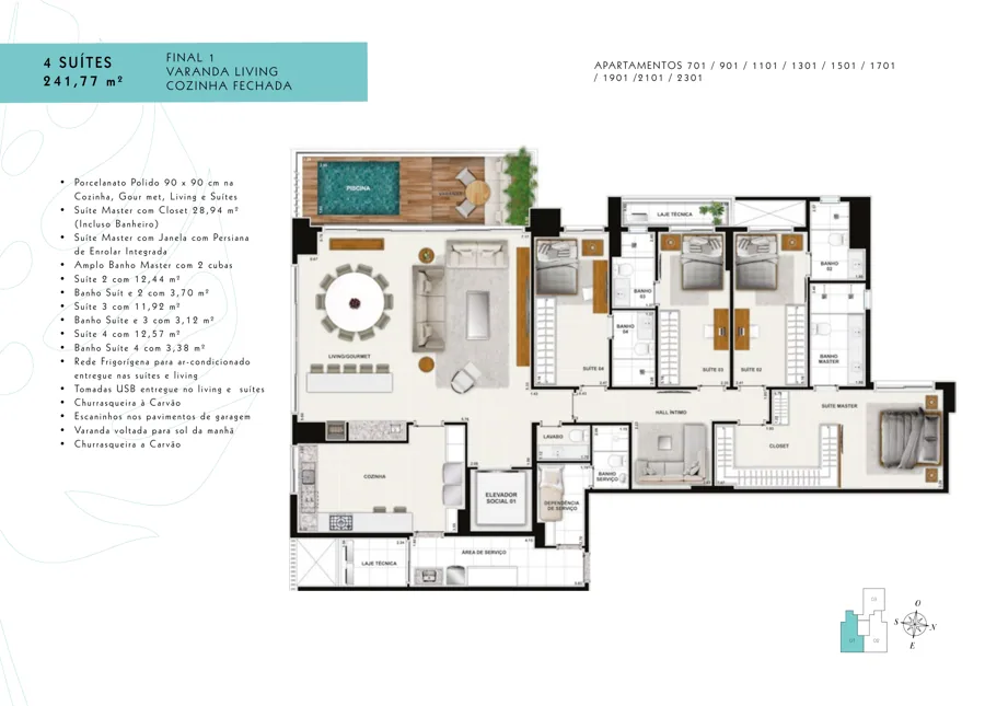 Planta do Terraço Bougainville: 4 suítes · 28,94 m² · Final 1