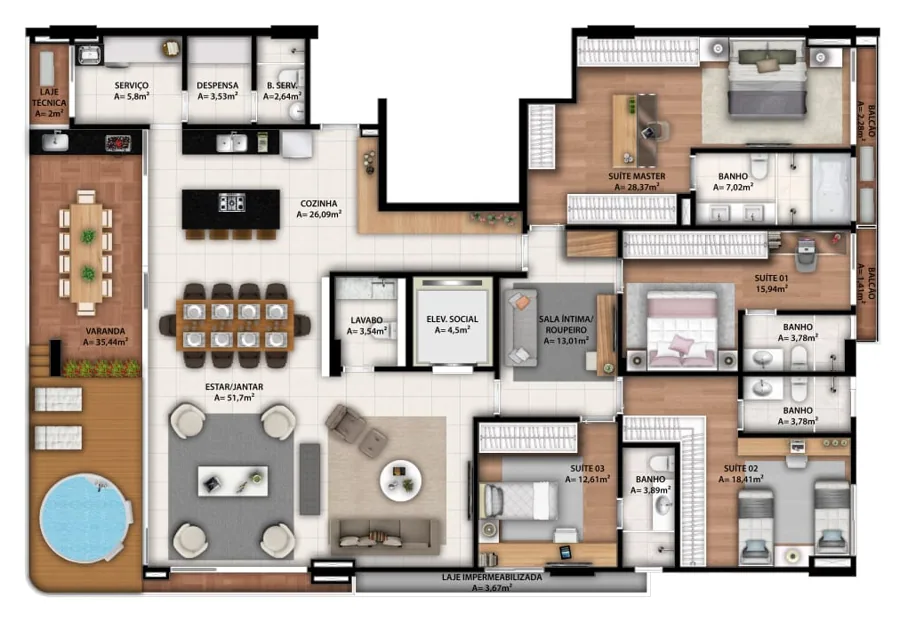 Planta do Vox Home: 26,09 m²