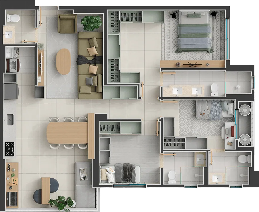 Planta do Solo Vaca Brava: 3 Suítes Final 1B · 109 m²