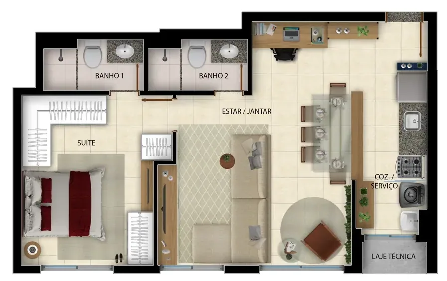 Planta do Duo Sky Garden: Apto 2 quartos Sala Ampliada Revisado · Apto 2 quartos Sala Ampliada Revisado