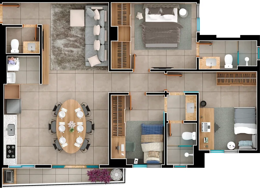 Planta do Viverde Areião: 91 m² · Final 1B