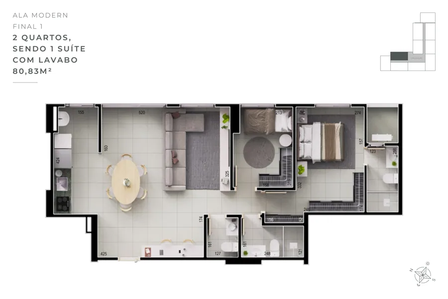 Planta do B Great Nova Suíça: 2 quartos · 80,83 m² · Final 1