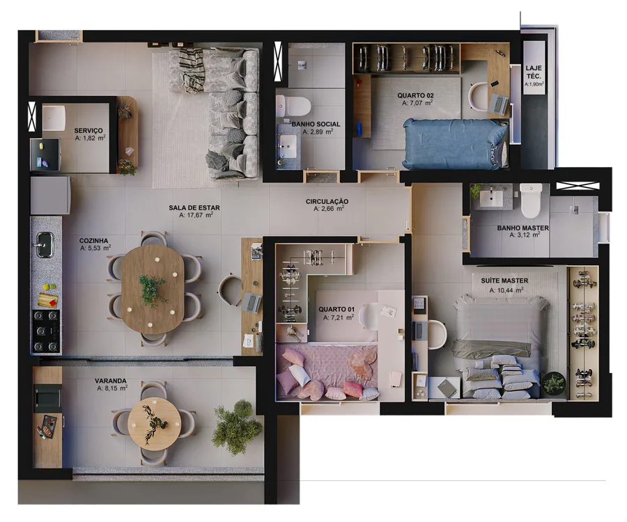 Planta do Ecoville Figueira: Figueira Pb 3 quartos 1