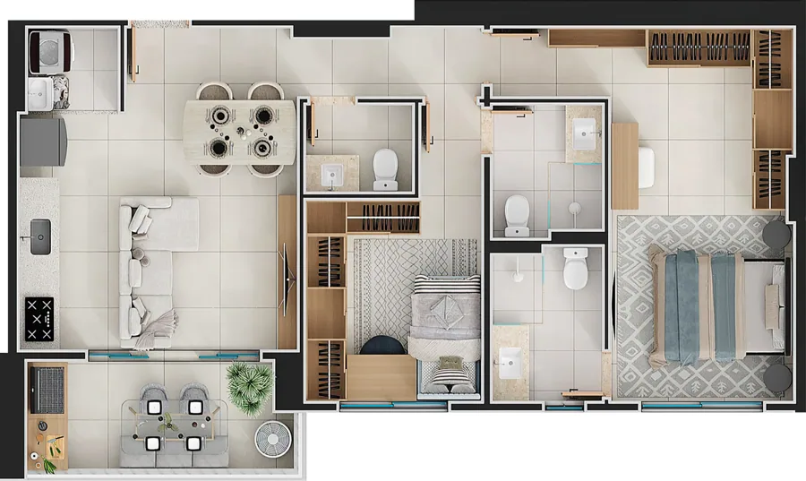 Planta do Aurora Lago das Rosas: 76 m² · Apto 4A