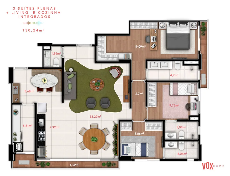 Planta do Vox Home: 3 suítes