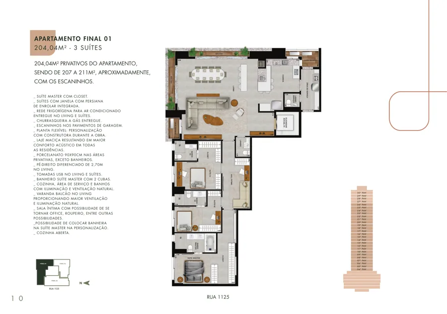 Planta do City Garten: 3 suítes · 204,04 m² · Final 01