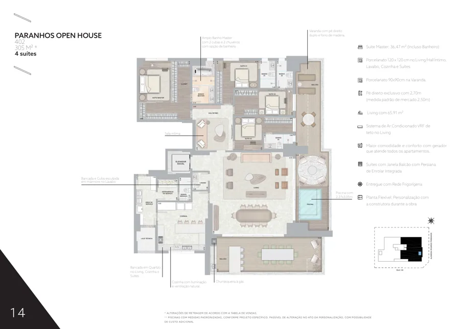 Planta do City Ricardo Paranhos: 4 suítes · 65,91 m²