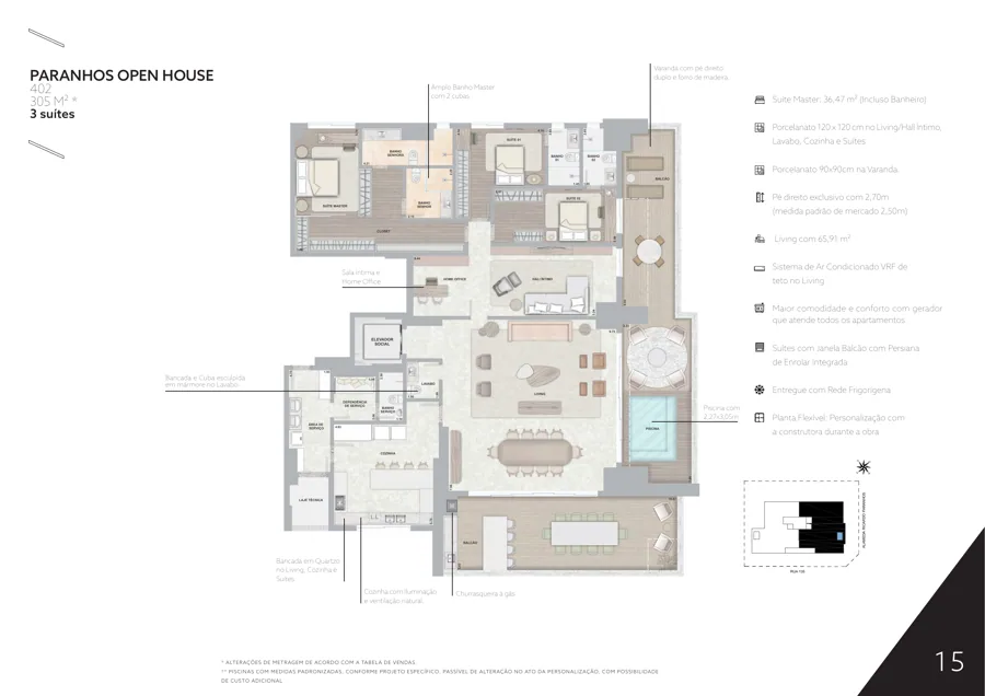 Planta do City Ricardo Paranhos: 3 suítes · 65,91 m²