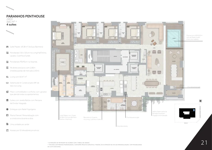 Planta do City Ricardo Paranhos: 4 suítes · 69,38 m² · Unidade POR