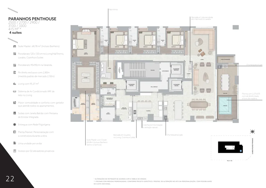Planta do City Ricardo Paranhos: 4 suítes · 95,37 m² · Unidade POR