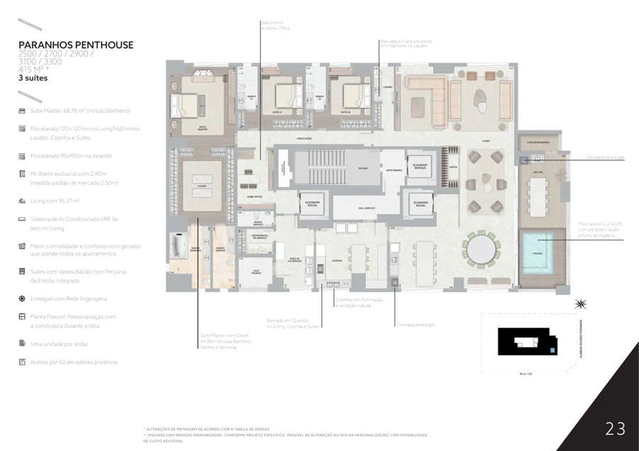 Planta do City Ricardo Paranhos: 3 suítes · 95,37 m² · Unidade POR