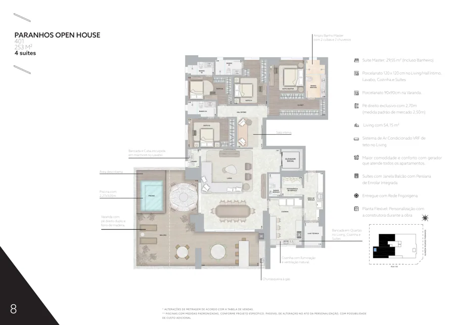 Planta do City Ricardo Paranhos: 4 suítes · 54,15 m²