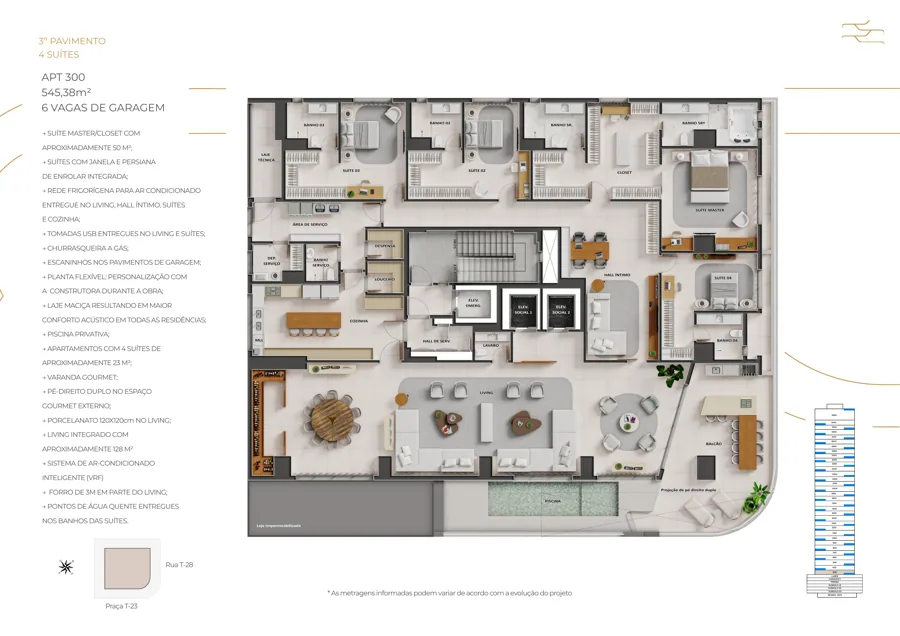 Planta do City 23: 4 suítes · 545,38 m²
