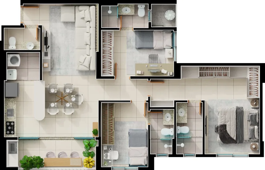 Planta do Varandas Bueno: 3 Suites Final 1A · 99 m²