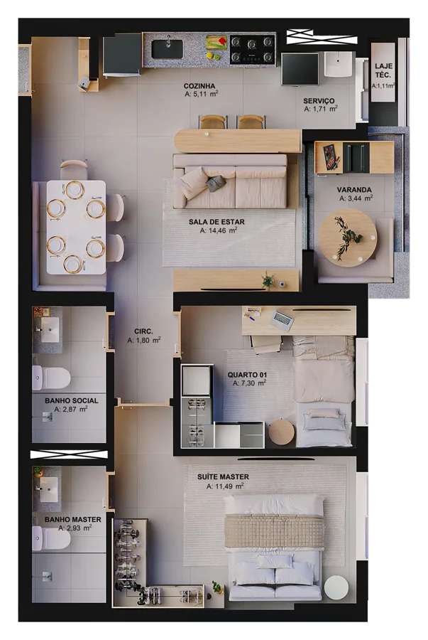 Planta do Ecoville Figueira: Figueira Pb 2 quartos 2