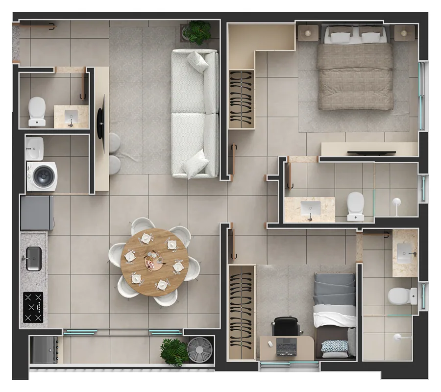 Planta do Passos Flamboyant: Ap Final 1B · 70 m²