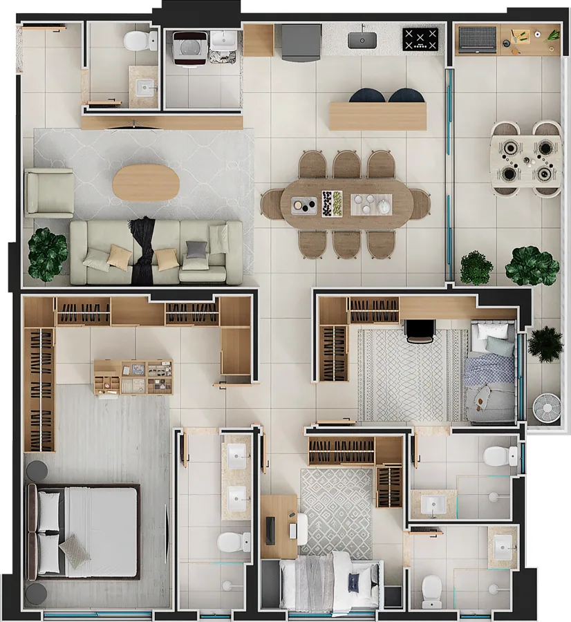 Planta do Aurora Lago das Rosas: 116 m² · Apto 1A