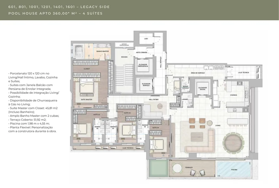 Planta do City Legacy: 51,92 m²