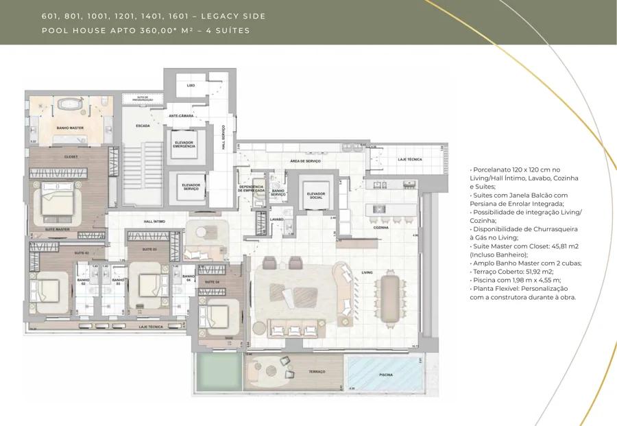 Planta do City Legacy: 51,92 m²