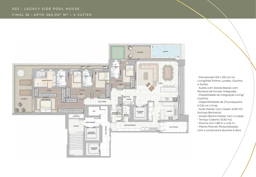 Planta do City Legacy: 51,92 m²