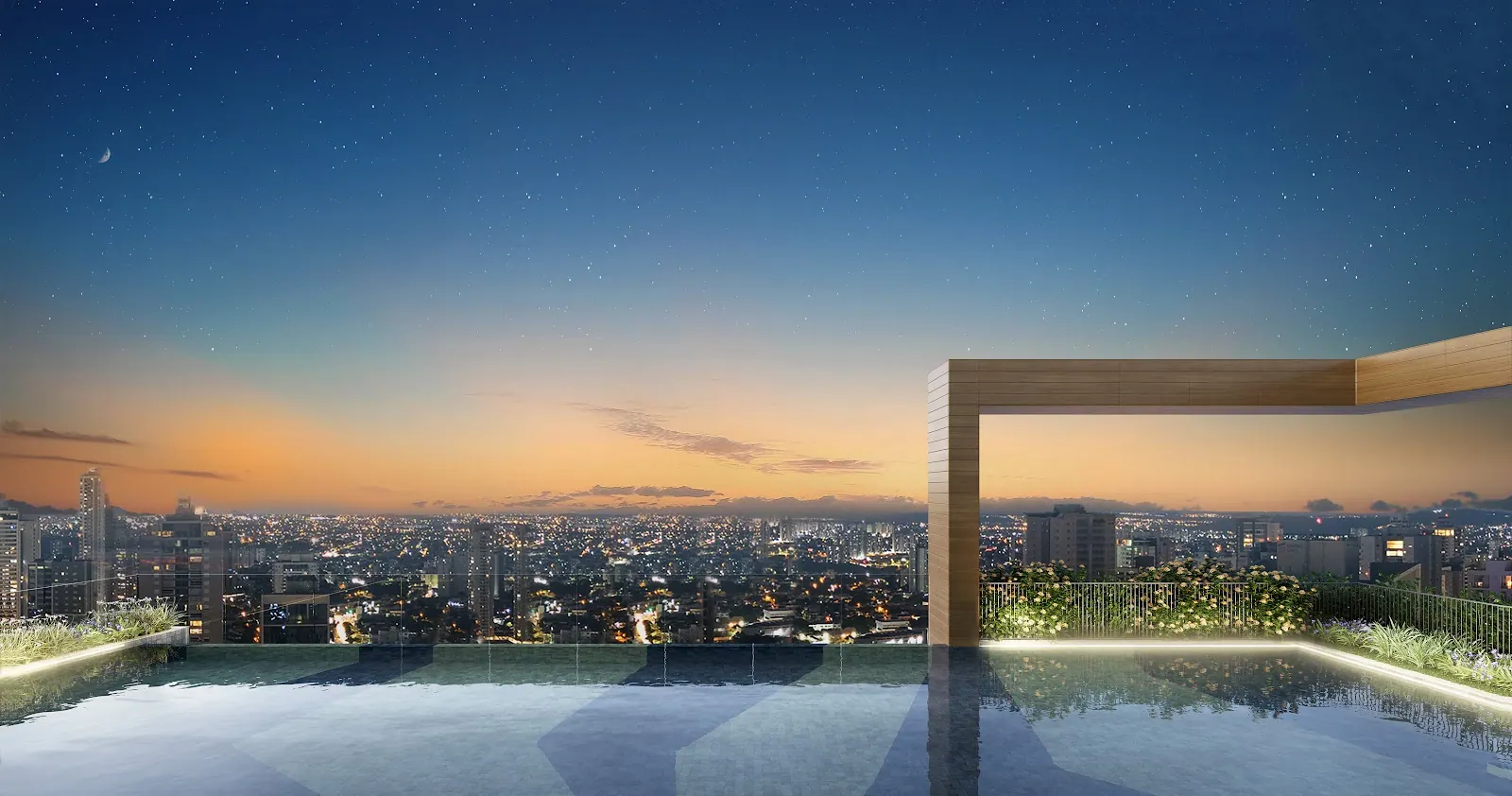 Piscina com borda infinita no rooftop
