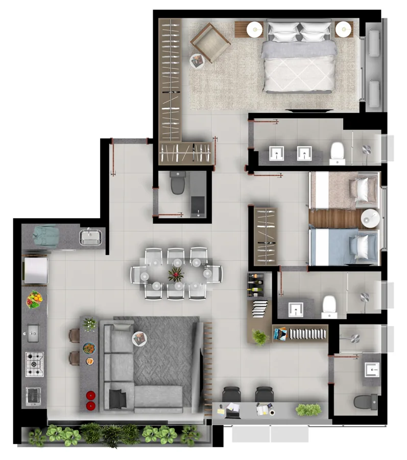 Planta do Lux Oeste: T1 3 Suítes Final 1