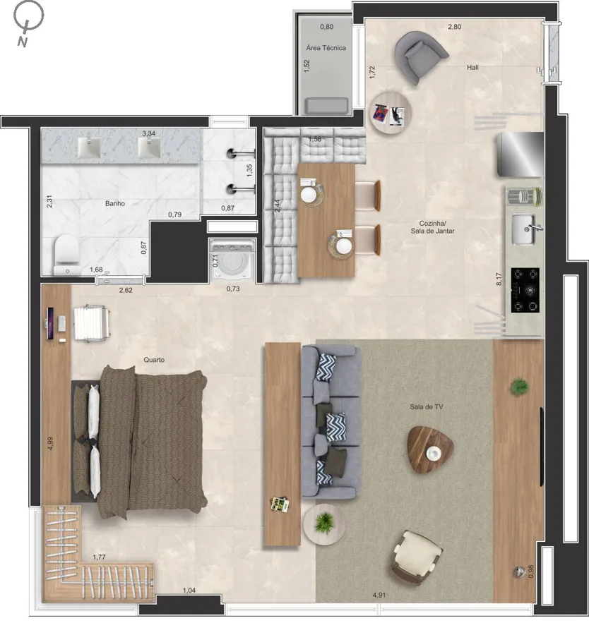 Planta do Maestro Residenza: 6 Apto Norte (Grande) · 72 m²