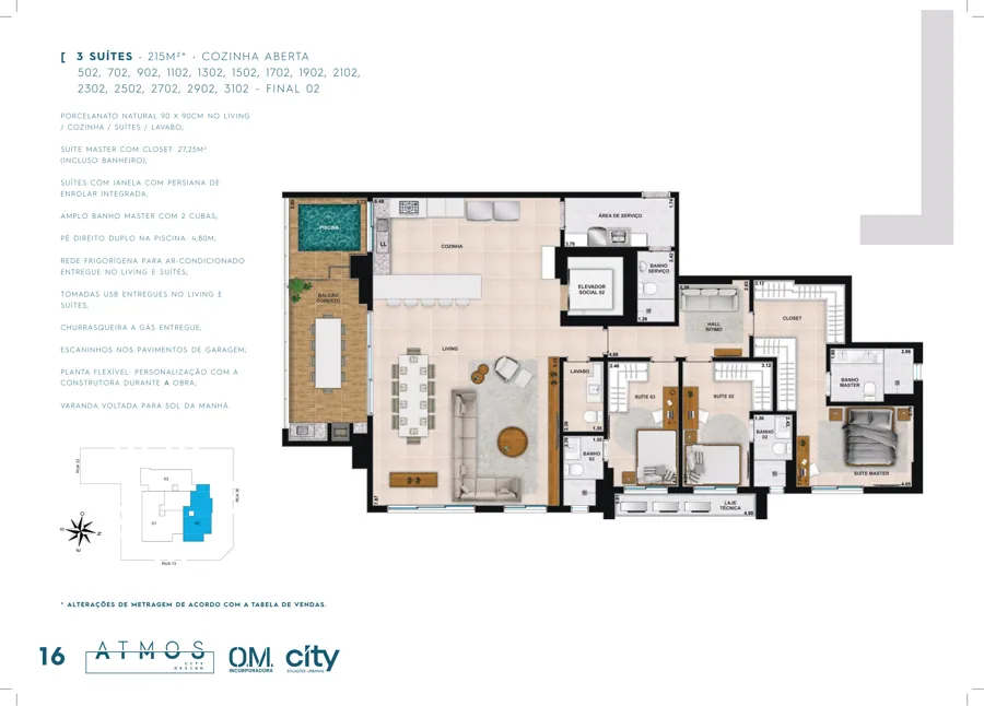 Planta do Atmos City Design: 3 suítes · 27,25 m² · Final 02