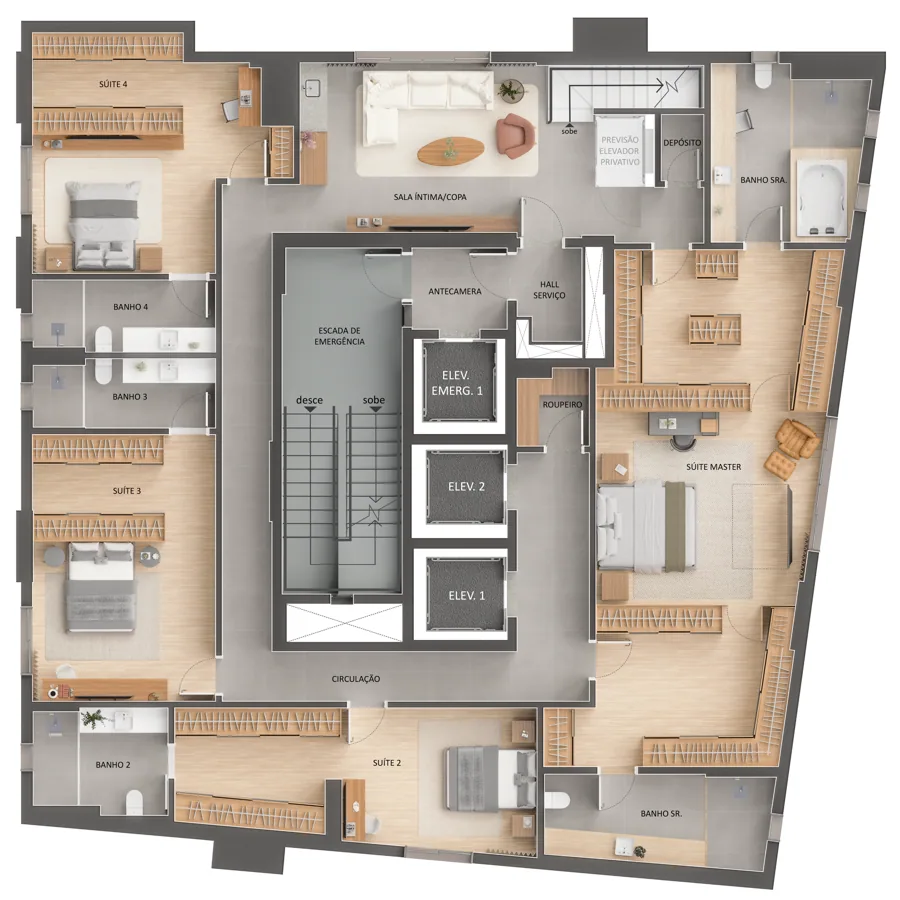 Planta do City Altier: City 20 T1 Duplex Inferior
