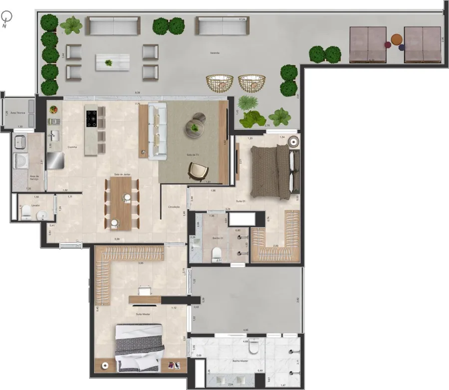 Planta do Maestro Residenza: 194 m² · Apto Norte (Grande)