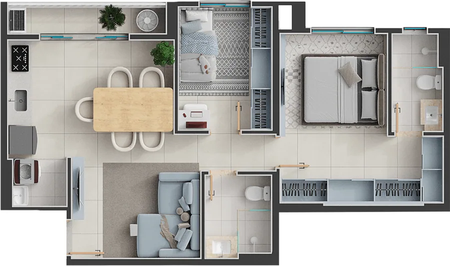 Planta do Solo Vaca Brava: 2 Quartos 1 Suíte Final 3A · 65 m²