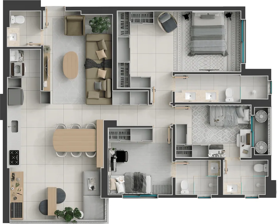 Planta do Solo Vaca Brava: 3 Suítes Final 1B · 109 m²